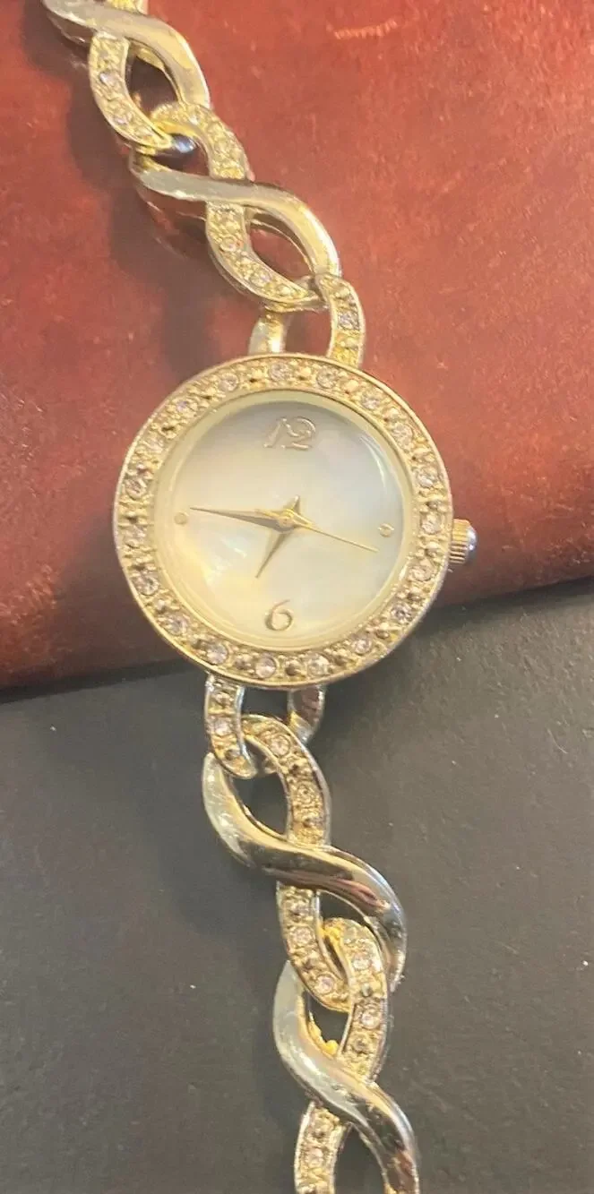 Women's 23mm Gold Tone Dress Watch, Crystal Accents, MOP Face